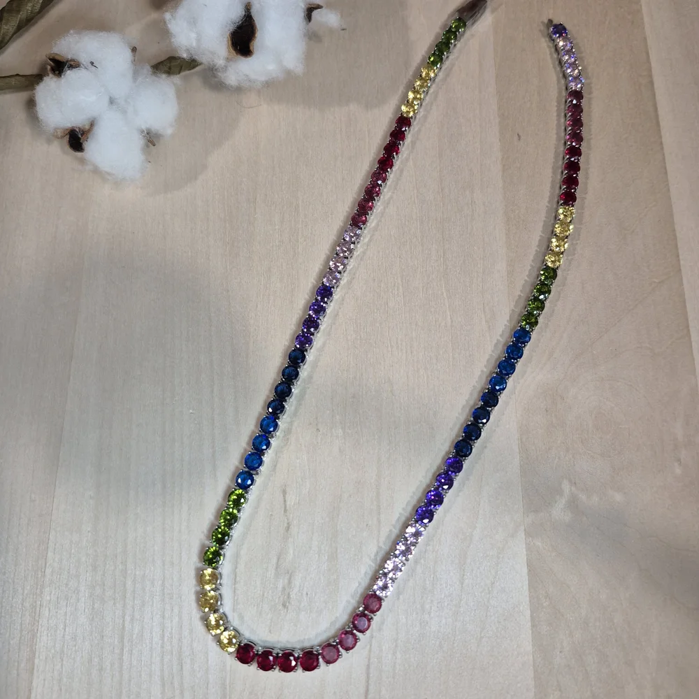 🎉🎉NEW🎉🎉 GORGEOUS!! 4MM 5A Multicolor CZ Necklace In SILVER Hardware